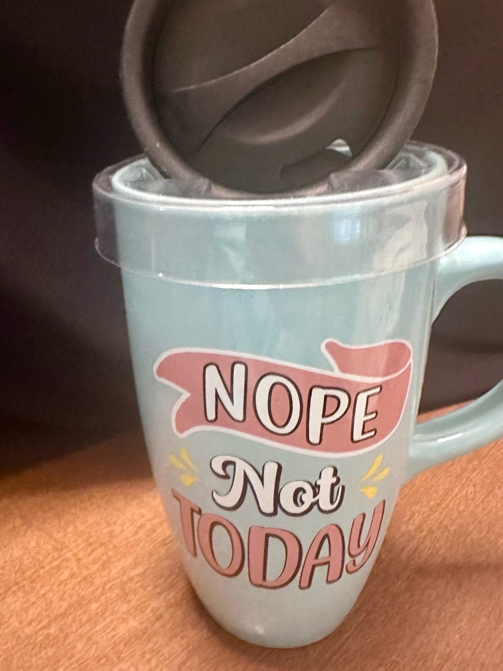 Source Unknown Light Blue Travel Mug with "Nope Not Today" Design